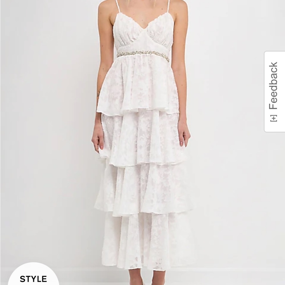 Tiered white floral maxi dress